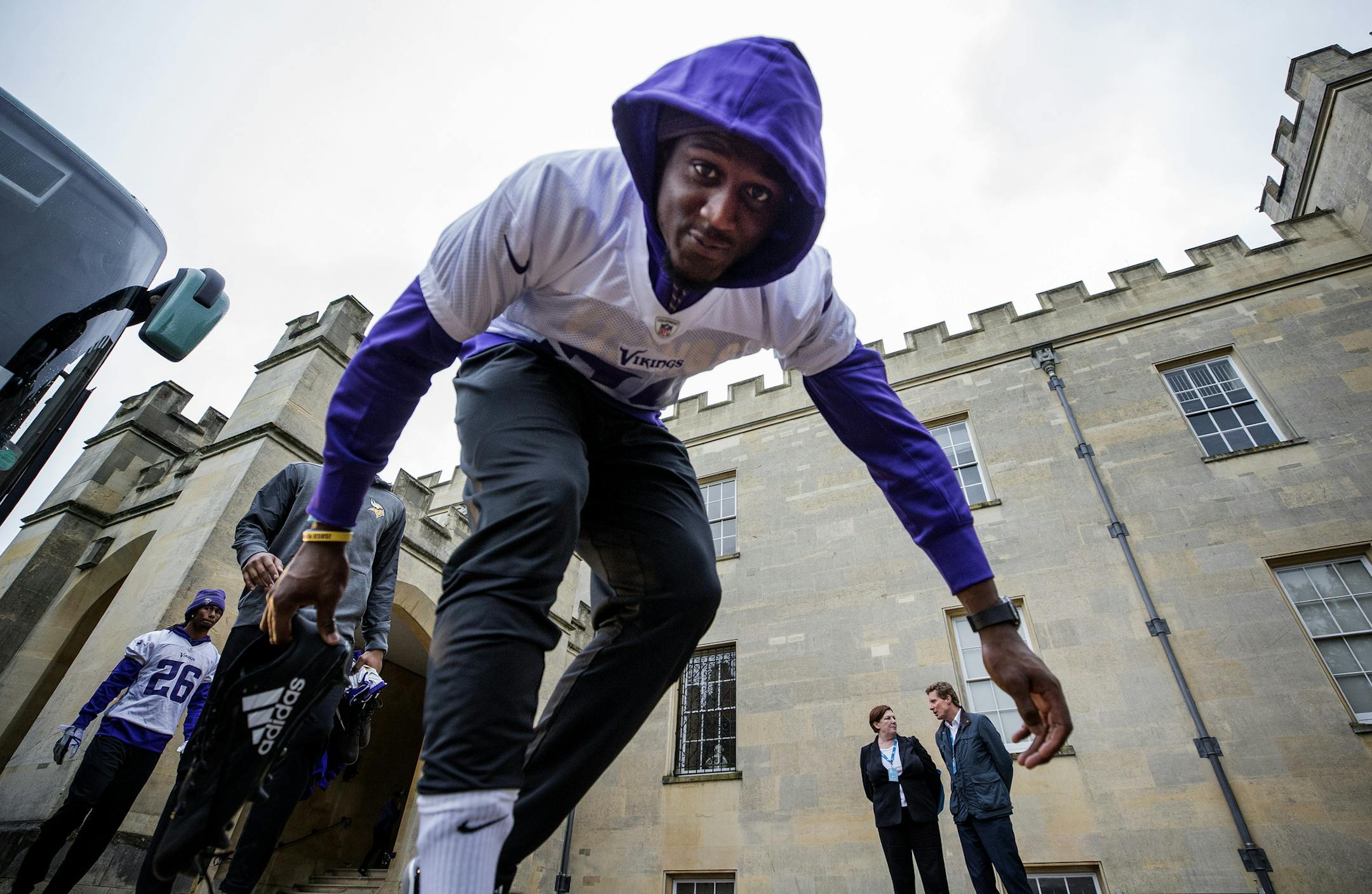 Minnesota Vikings defensive back Xavier Rhodes (29) got off the team bus and walked to the practice field at Syon House outside of London in preparation for a game vs. the Cleveland Browns. ] CARLOS GONZALEZ ï cgonzalez@startribune.com - October 26, 2017, London, England, UK, NFL, Minnesota Vikings vs. Cleveland Browns, Practice at Syon House