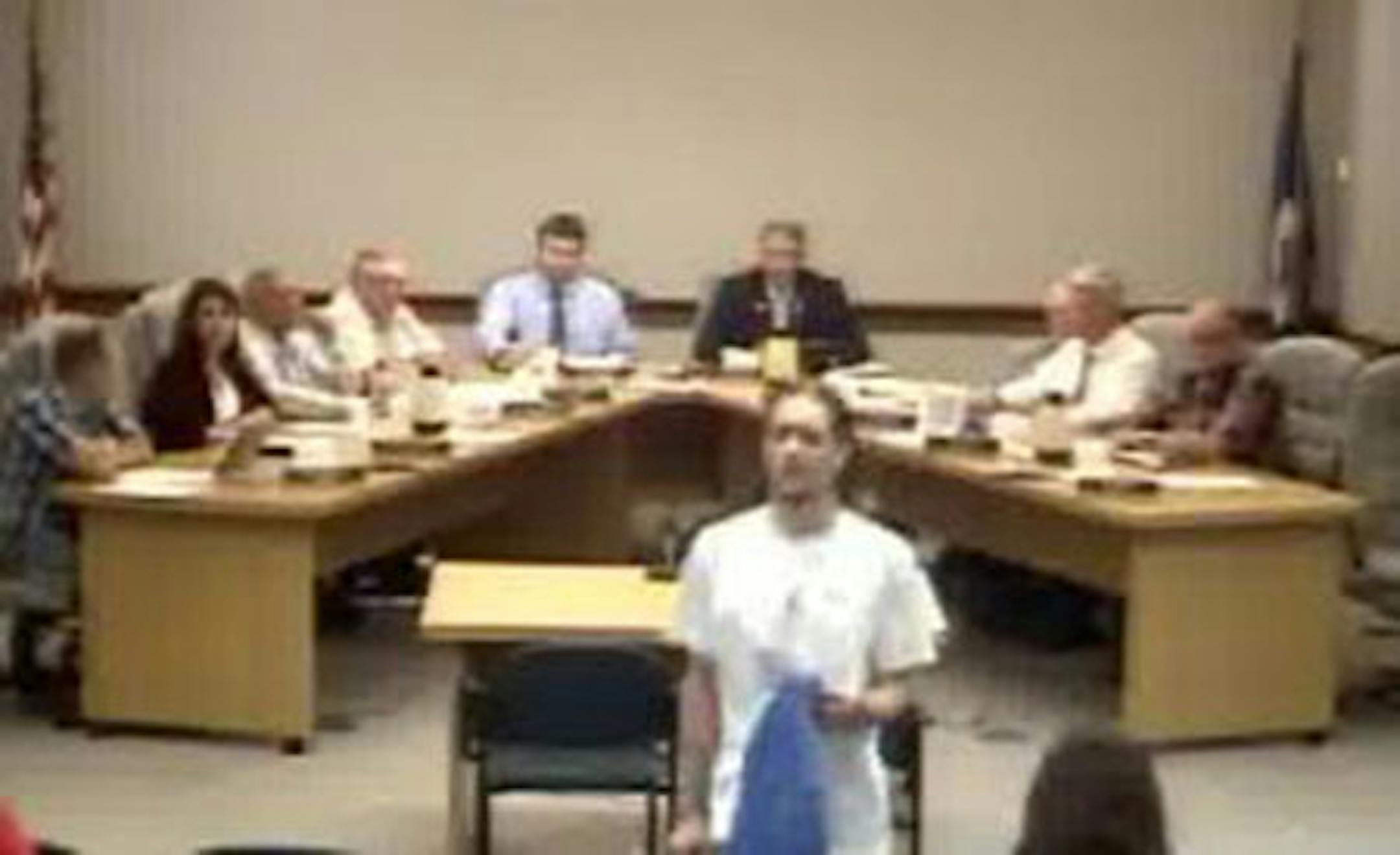 In a screengrab taken from video, Josh Hagen left the Thief River Falls City Council meeting on Tuesday after giving a statement and saying he was stepping down immediately.