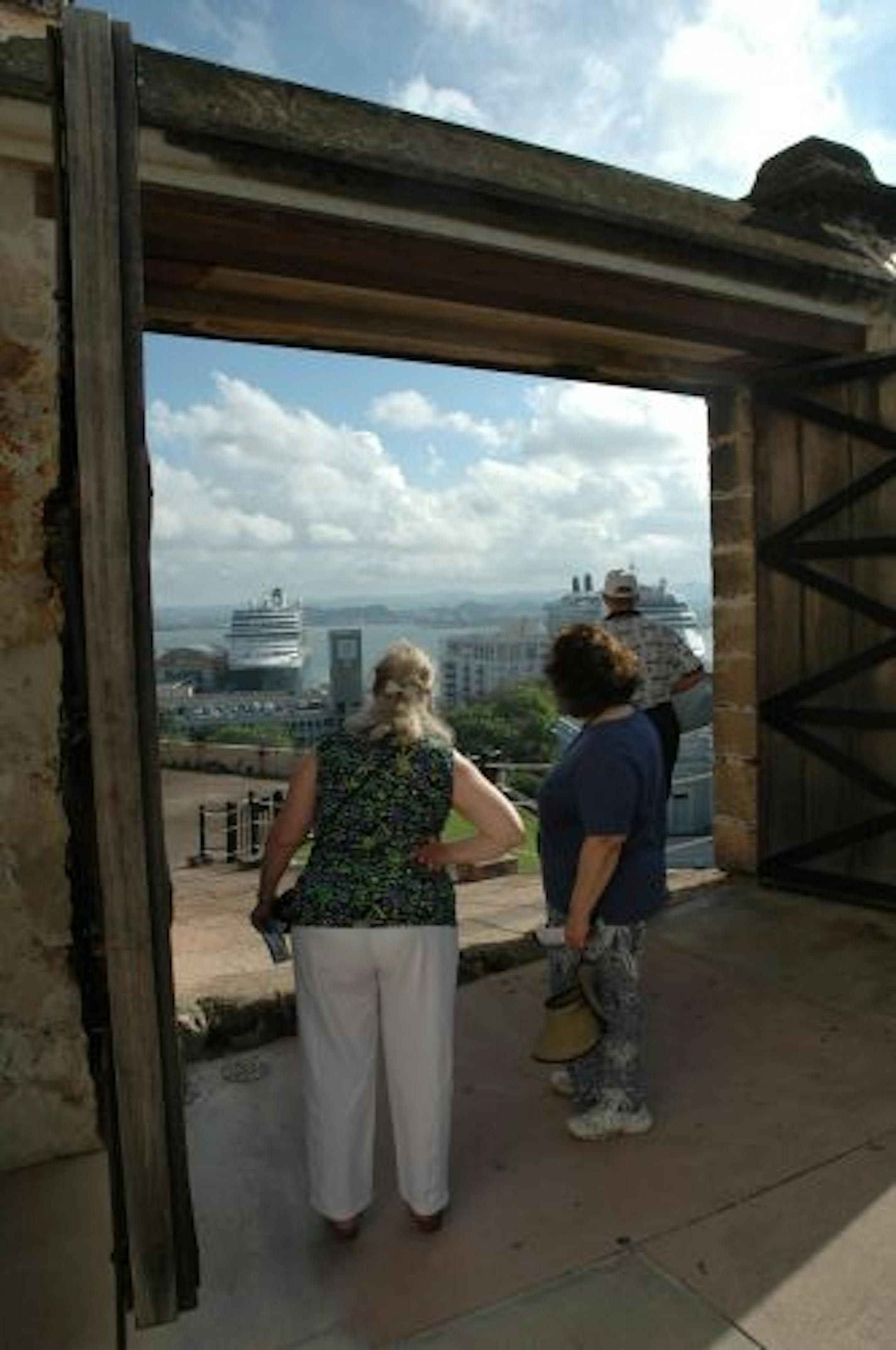 A view of the port and its tall cruise ships from one of two forts in Old San Juan.