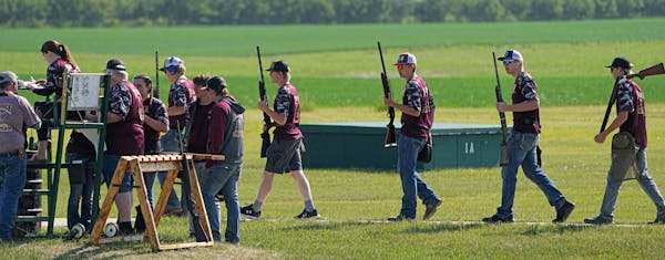 Members of the Blackduck High School Trap Team enter the range to compete during the State Championship event. The Minnesota State High School Trap Sh
