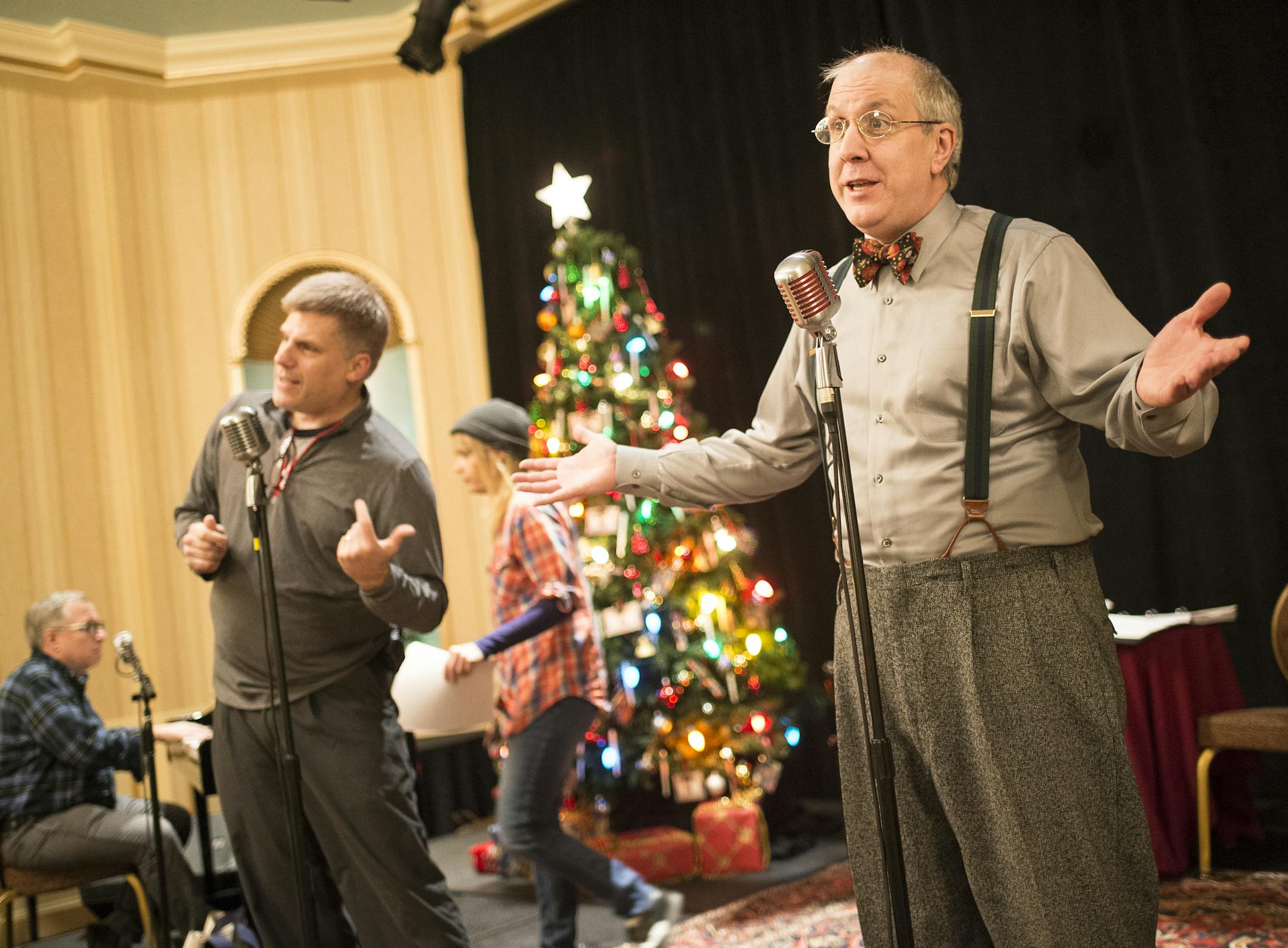 Ross Young, right, rehearsed alongside Philip Callen for “It’s a Wonderful Life” at the St. Paul Hotel.