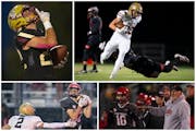 Clockwise from top left: Lakeville South’s Ian Segna, Lakeville South’s Carson Hansen, Eden Prairie coach Mike Grant and quarterback Nick Fazi, Ed