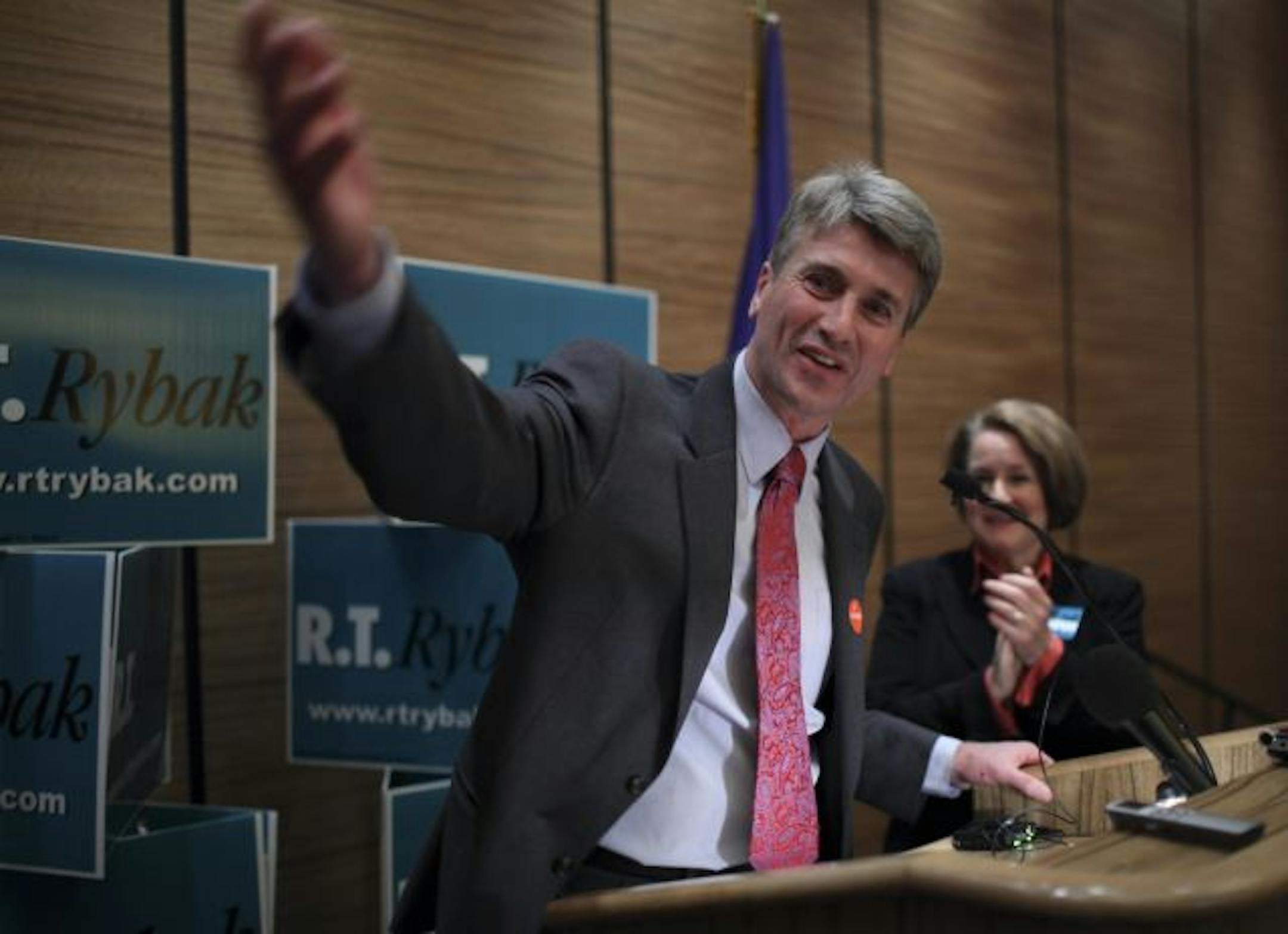 Minneapolis Mayor R.T. Rybak at a reelection victory party last Tuesday night: Like other office holders, he looks ahead.