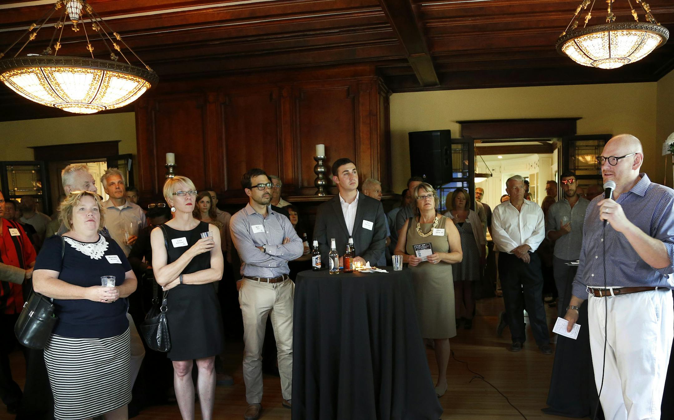 Marshall Saunders spoke at a launch party for the Saundersdailey. ] CARLOS GONZALEZ cgonzalez@startribune.com - July 14, 2015, Minneapolis, MN, Marshall Saunders, former broker at ReMax Results, launches the first crowd funding site for real estate investors in the Midwest. At a launch party for the Saundersdailey, Marshall Saunders will make a presentation.