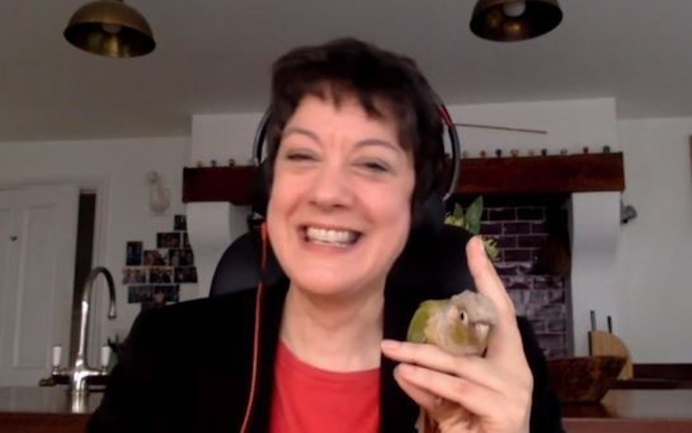 Helen Macdonald showed viewers her pet parrot Birdoole during the Talking Volumes event Sept. 30.