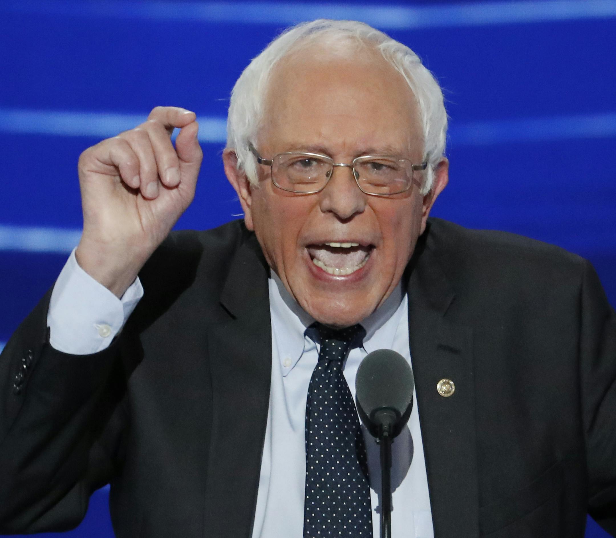 Former Democratic presidential candidate, Sen. Bernie Sanders, I-Vt., speaks during the first day of the Democratic National Convention in Philadelphia , Monday, July 25, 2016. (AP Photo/J. Scott Applewhite)