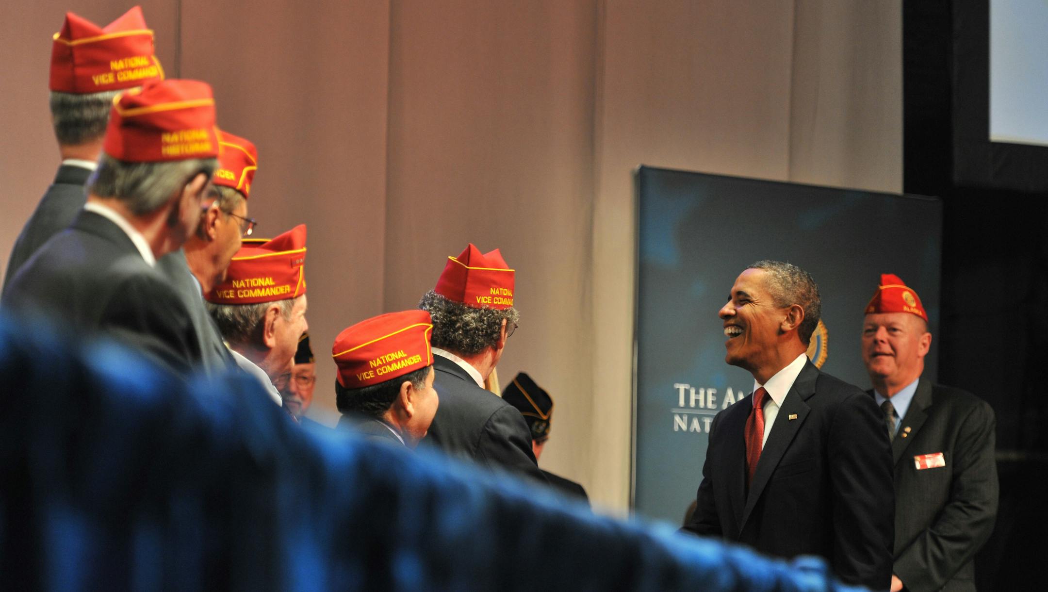 The President greeted convention attendees after his speech at the American Legion convention in Minneapolis Tuesday morning.