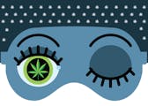 A sleep mask under a starry sky of marijuana leaves