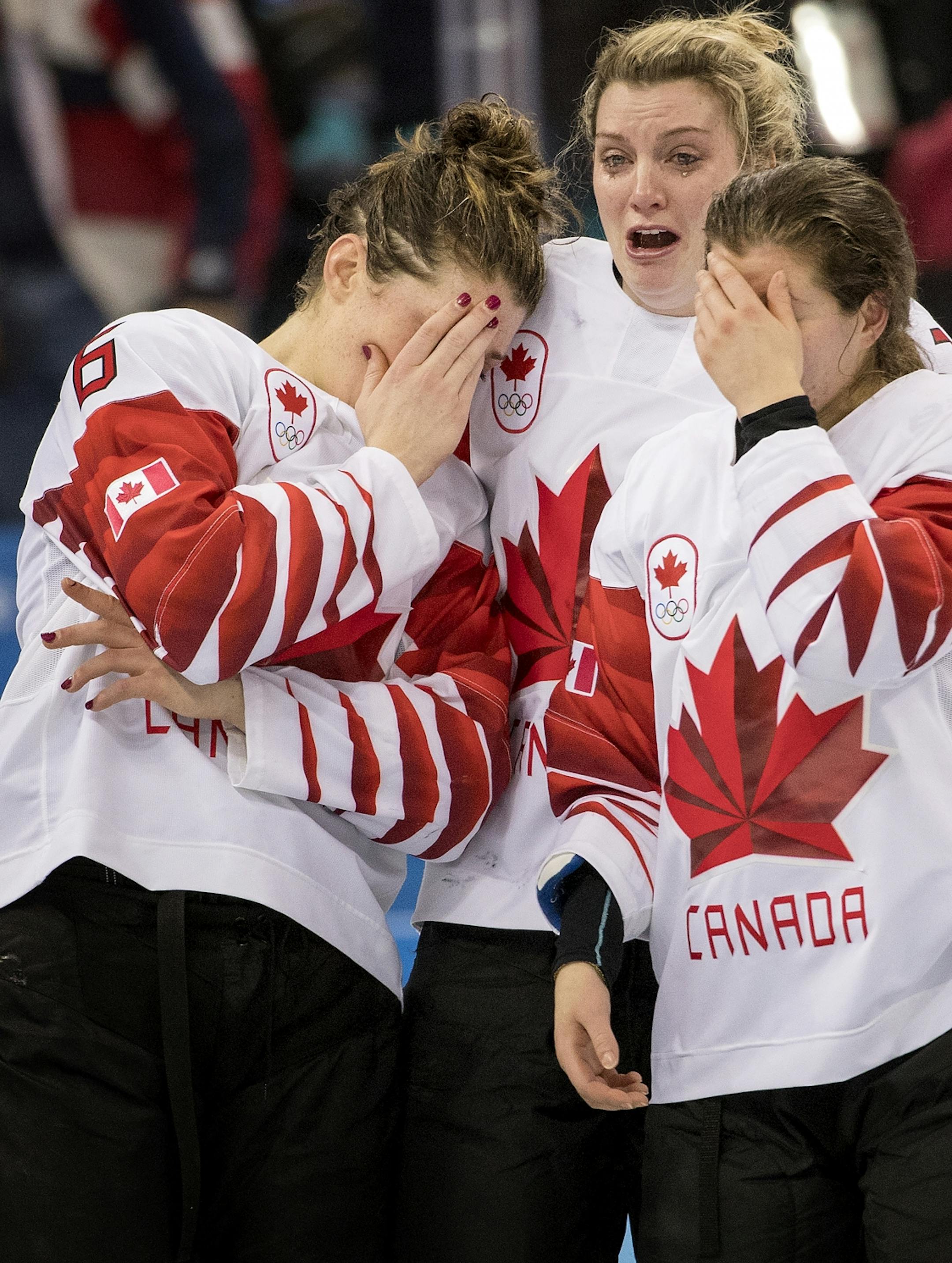 Team Canada players waited to receive their Silver medals. USA beat Canada 3-2 in a shootout to win the gold medal at Gangneung Hockey Centre on Thursday.
