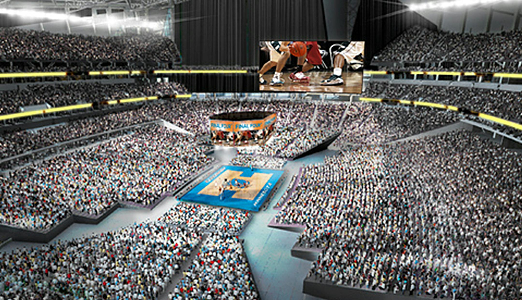 Rendering of how basketball could look in U.S. Bank Stadium, home of men's basketball Final Four 2019.