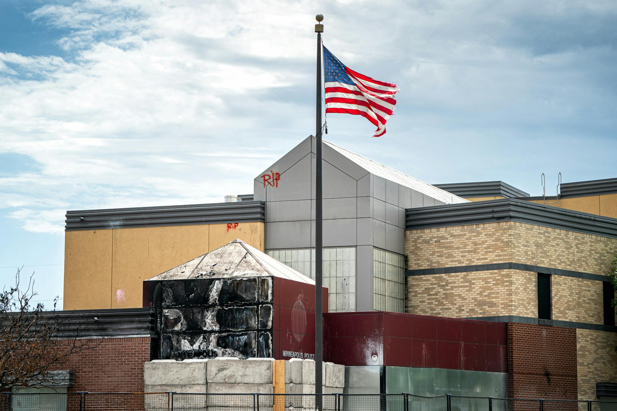 The burned out Third Precinct at the corner of E Lake St. and Minnehaha Ave, Minneapolis, was abandoned by police at the height of rioting after the murder of George Floyd. ] GLEN STUBBE • glen.stubbe@startribune.com Thursday, July 16, 2020