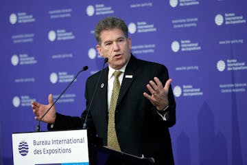 Former Minnesota Secretary of State Mark Ritchie delivered a speech to the Bureau International des Expositions in 2017. Minnesota’s bid that year t