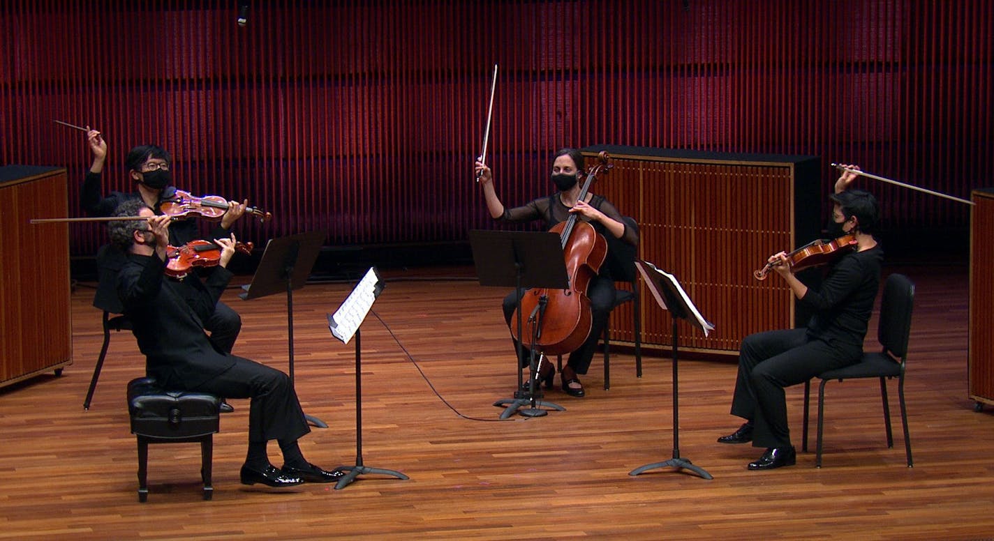 From left, violinists Steven Copes and Kyu-Young Kim, cellist Julie Albers and violist Maiya Papach performed during a recent St. Paul Chamber Orchestra livestream from the Ordway.