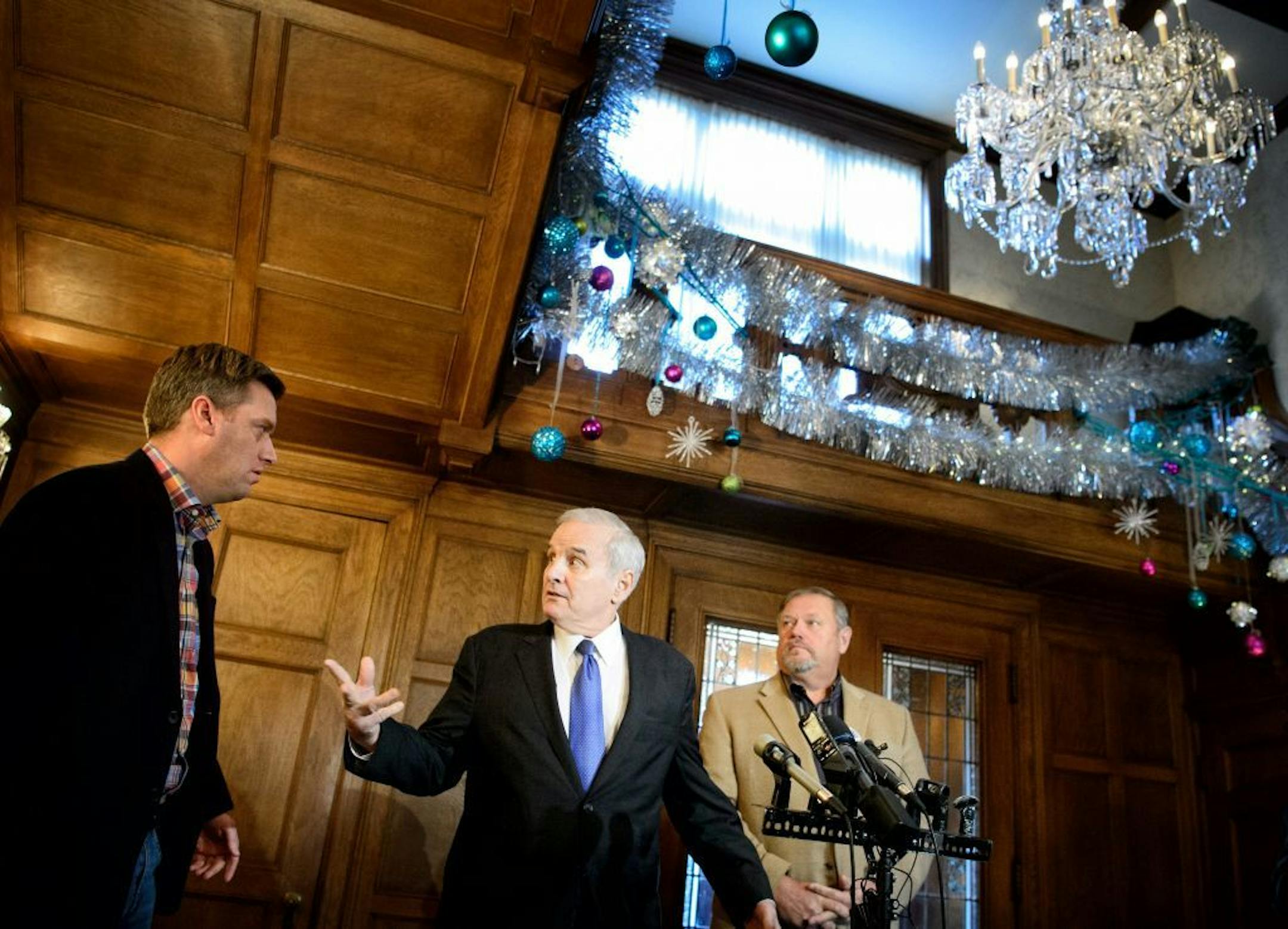 FILE: House Speaker Kurt Daudt, Governor Mark Dayton and Majority Leader Tom Bakk