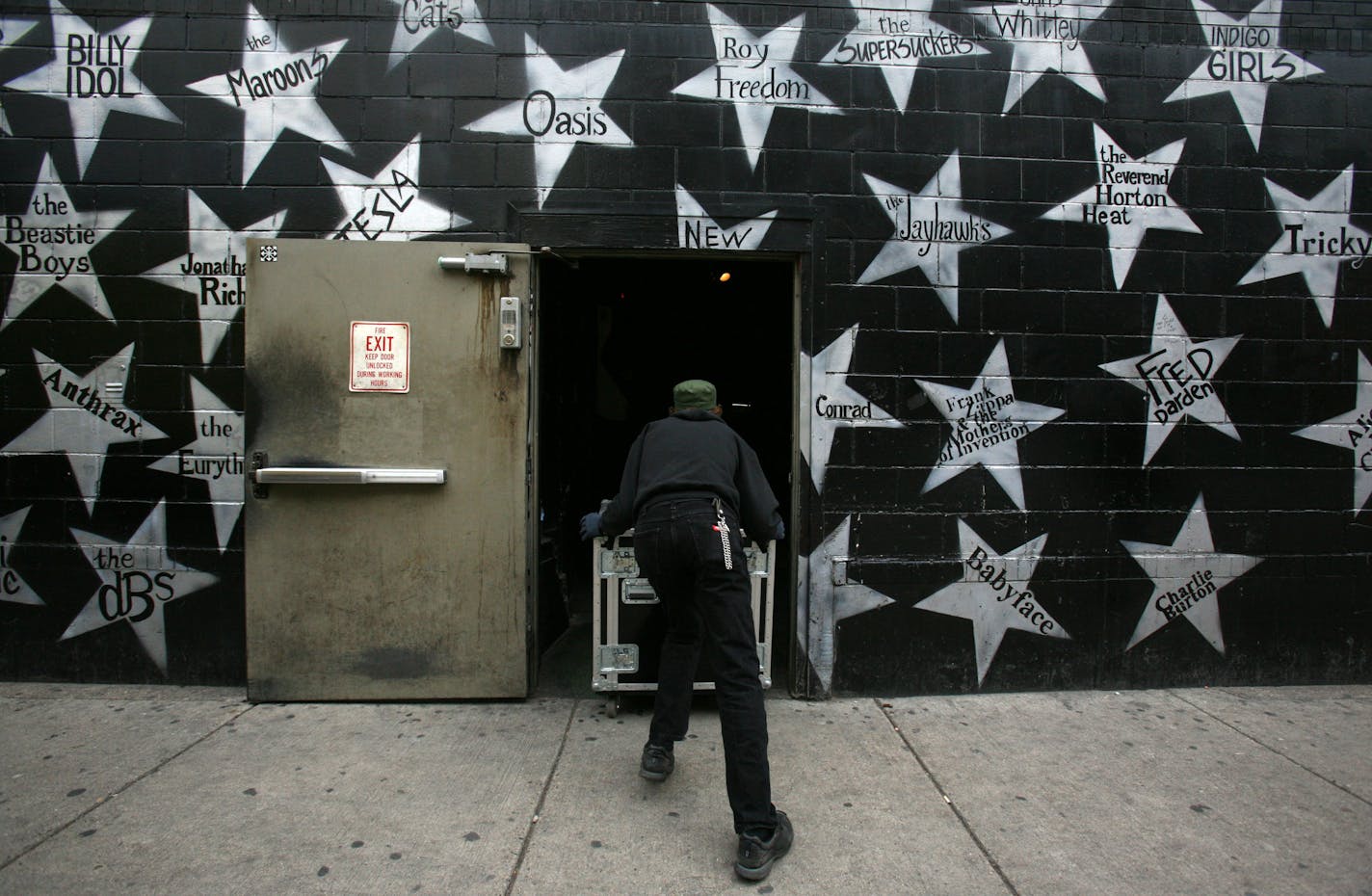 Conrad Sverkerson, stage manager, wheeled in equipment for m.i.a. passed his star on the wall of fame at First Ave.