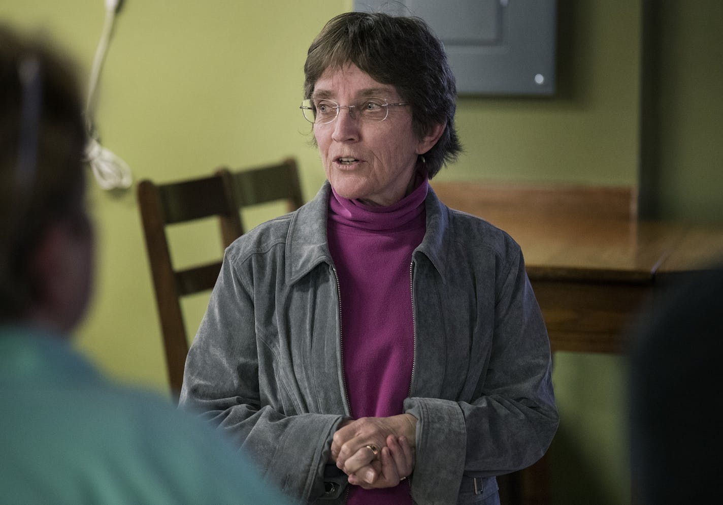 Senior Pastor Jane Buckley-Farlee spoke before a meal at Trinity Lutheran. Trinity Lutheran is the sole Christian church in Cedar Riverside neighborhood in Minneapolis.