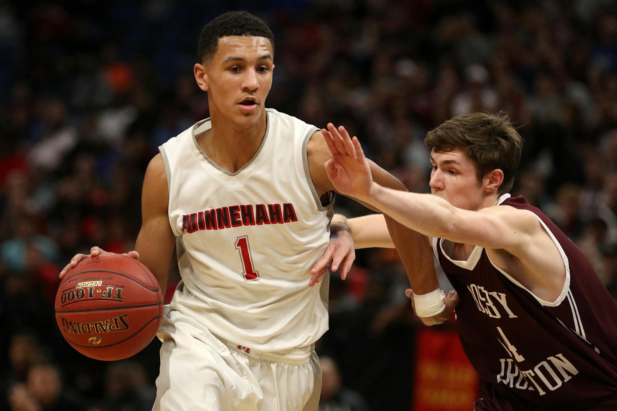 Sophomore guard Jalen Suggs (1) leads a talented Minnehaha Academy team with Class 2A title aspirations.