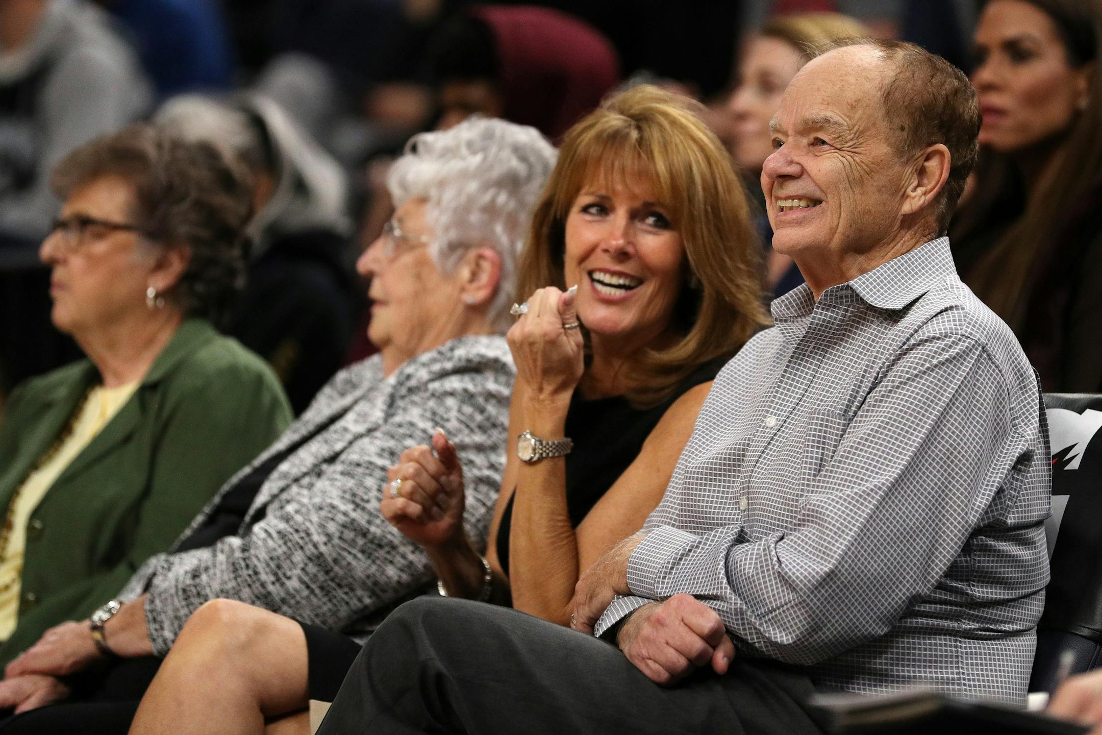 Minnesota Timberwolves team owner Glen Taylor watched from the sidelines with his wife Becky Mulvihill in the first half. ] ANTHONY SOUFFLE &#xef; anthony.souffle@startribune.com Game action from an NBA game between the Minnesota Timberwolves and the Oklahoma City Thunder Friday, Oct. 27, 2017 at the Target Center in Minneapolis.