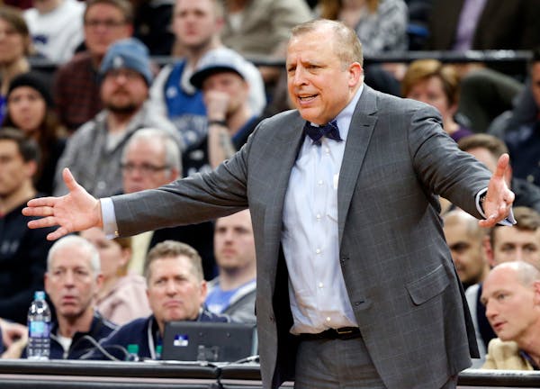 Minnesota Timberwolves head coach Tom Thibodeau directs his team during the second half of an NBA basketball game against the Indiana Pacers Thursday,