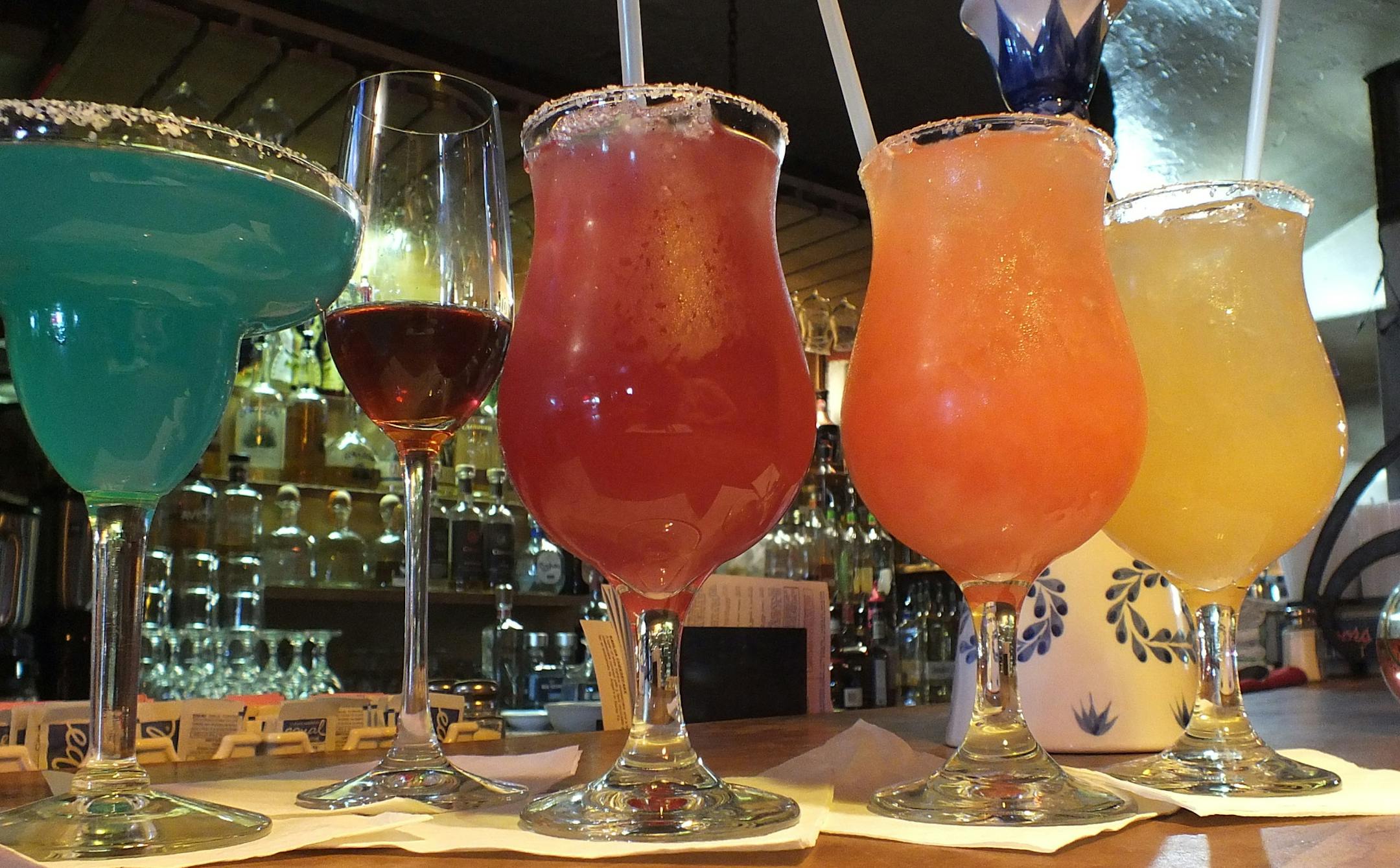Colorful margaritas at Maria’s New Mexican Kitchen in Santa Fe, N.M.