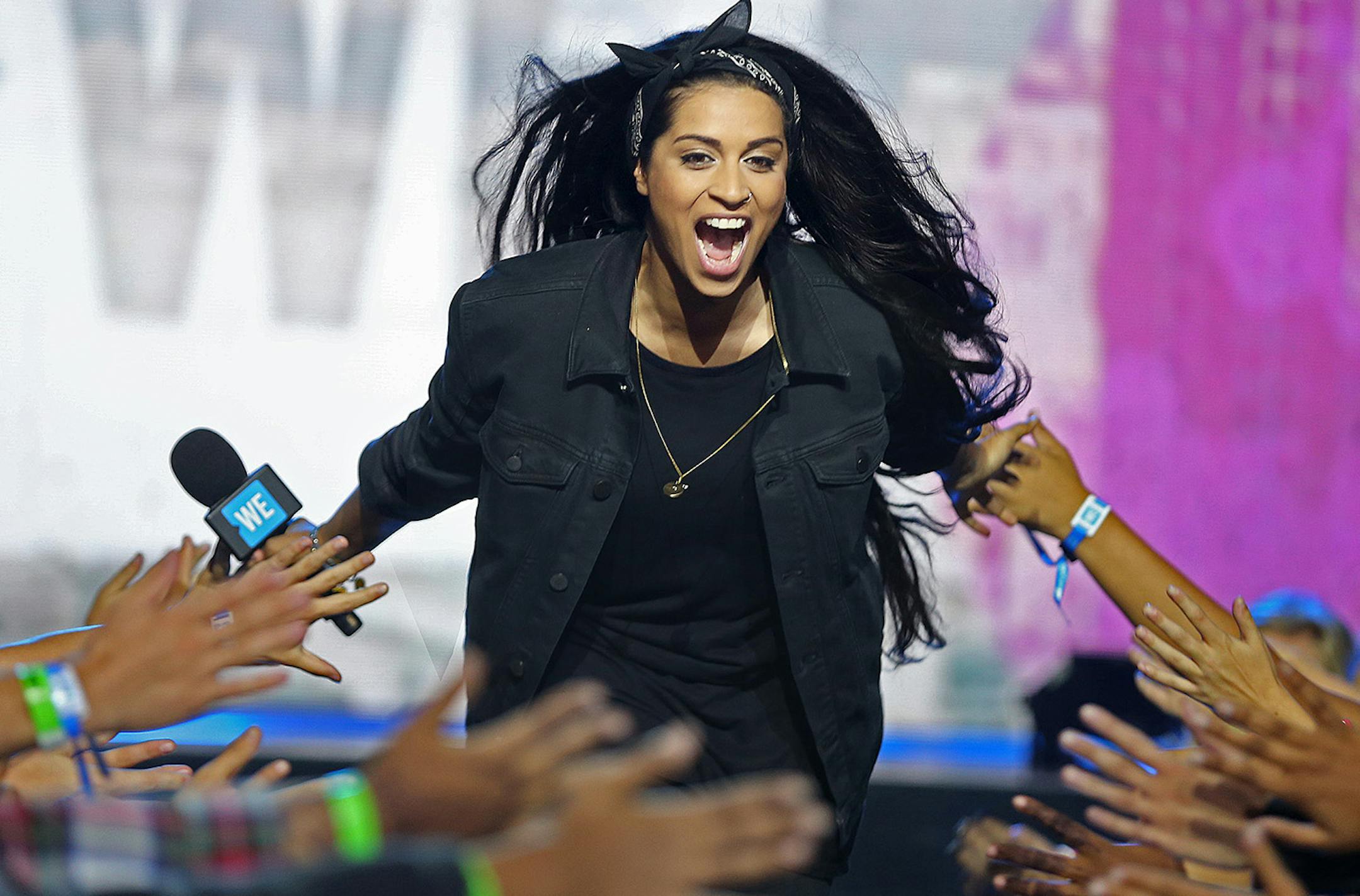 Lilly Singh, comedian, actress and YouTube sensation, made her way to center stage before addressing nearly 20,000 Minnesota schoolchildren who packed into the Xcel Energy Center for the Fourth Annual We Day event, Tuesday, September 20, 2016 in St. Paul, MN. This year's headliner was singer-songwriter, dancer, choreographer, actress and television personality Paula Abdul. ] (ELIZABETH FLORES/STAR TRIBUNE) ELIZABETH FLORES • eflores@startribune.com
