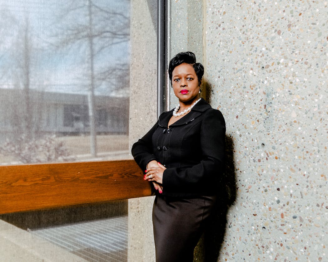 Carla Campbell-Jackson in Bloomington, Ill., on March 8, 2022. Campbell-Jackson worked for State Farm for 28 years before she was fired in 2016 for sharing sensitive, confidential information outside of the company. She denies the claim.