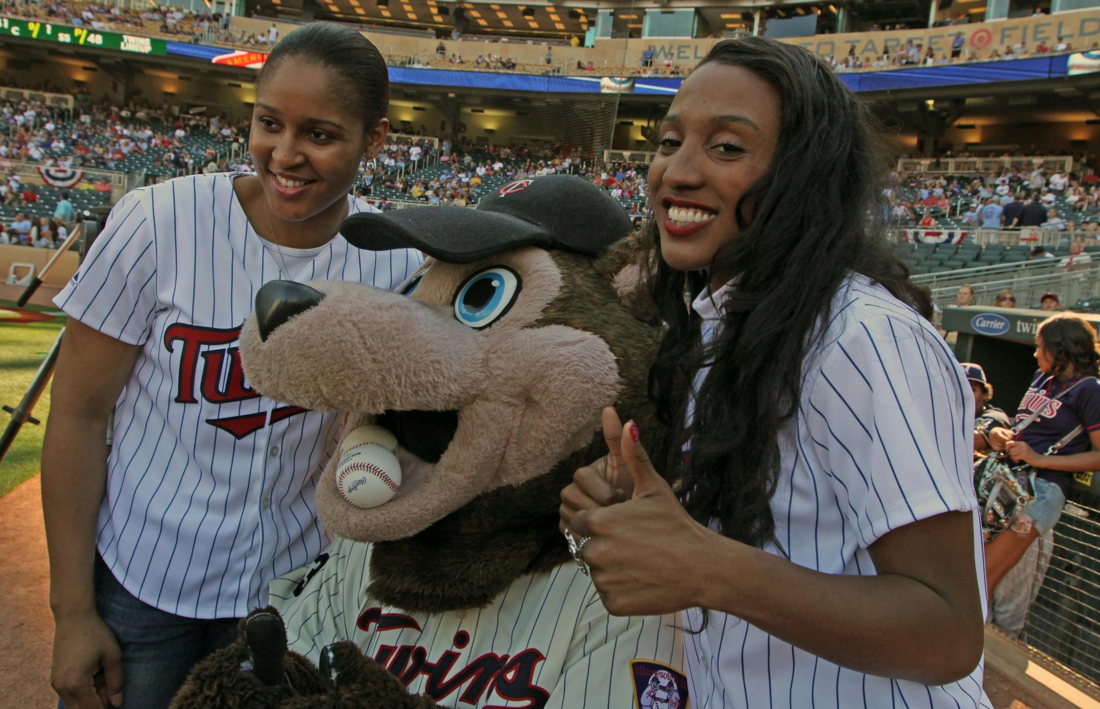 (left to right) Maya Moore, T.C. Bear, Candice Wiggins