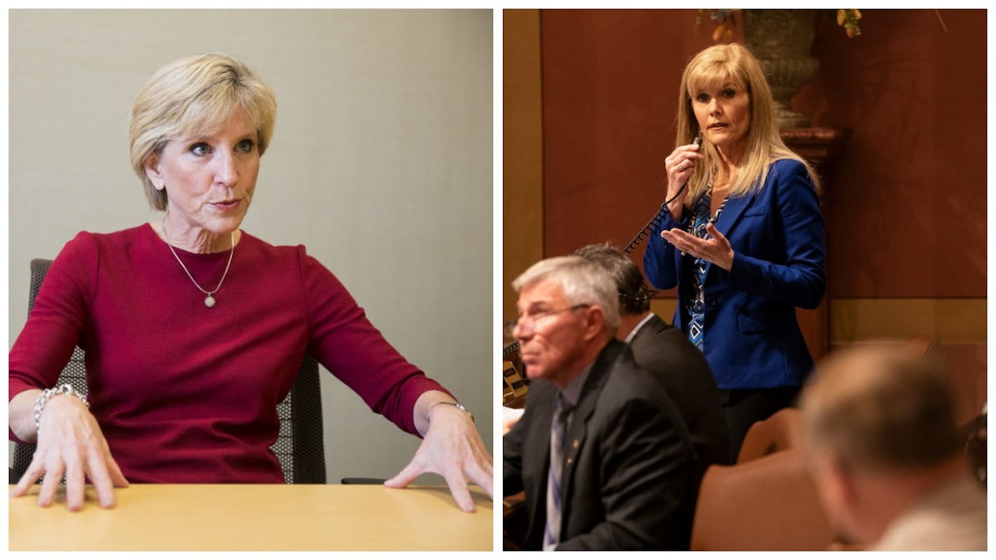 Sarah Stoesz, left, president and CEO of Planned Parenthood Minnesota, South Dakota and North Dakota, and state Rep. Peggy Scott, R-Andover.