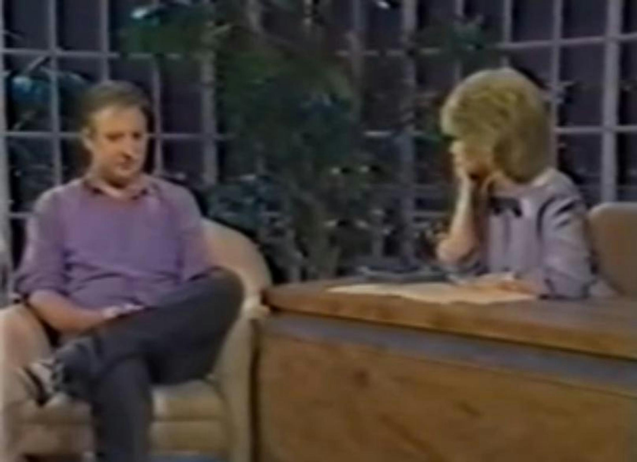 Joan Rivers talking to Bob Mould on her talk show in 1987.
