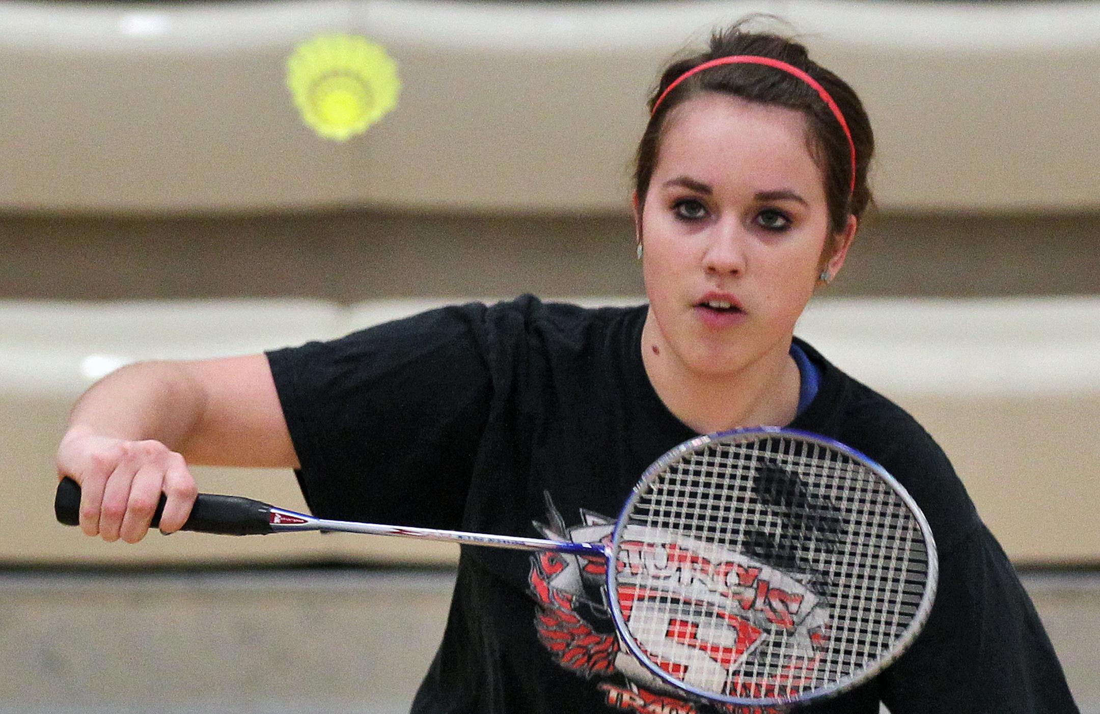 Burnsville prep badminton practice. Sam McGuire practiced. (MARLIN LEVISON/STARTRIBUNE(mlevison@startribune.com (cq program)