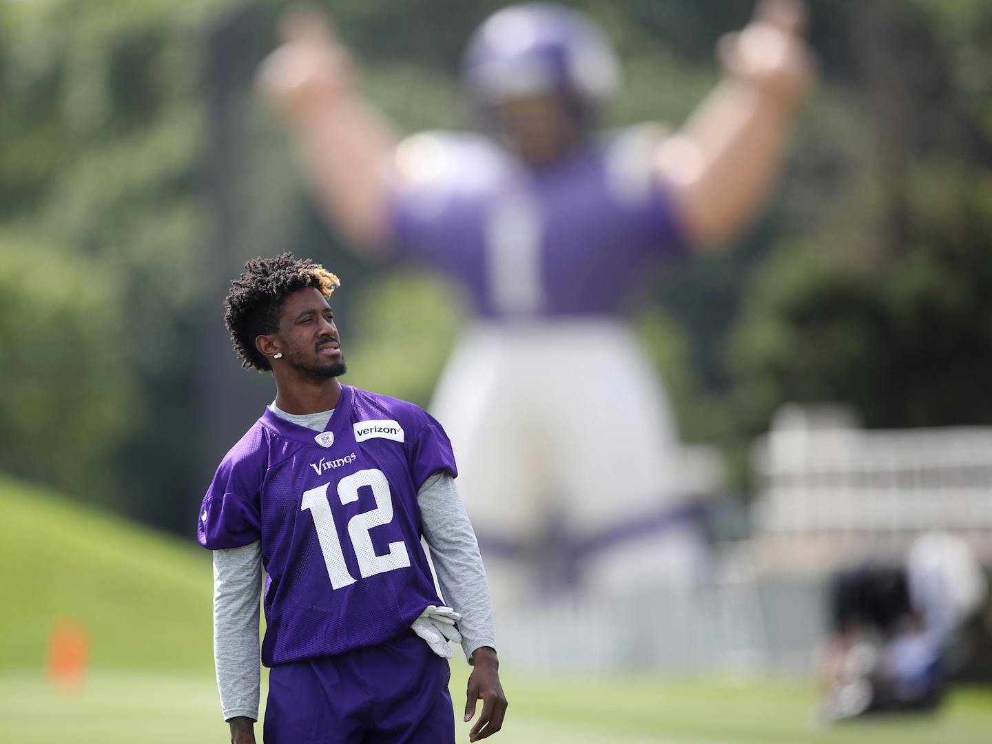 Rookie wide receiver Rodney Adams during practice at Minnesota State University Mankato on Monday. Adams is in the running to return kicks.