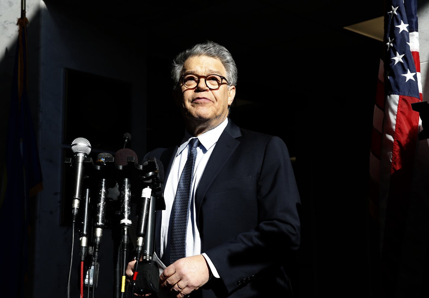 Sen. Al Franken spoke to the media on Capitol Hill Monday in response to accustations that he groped two women.