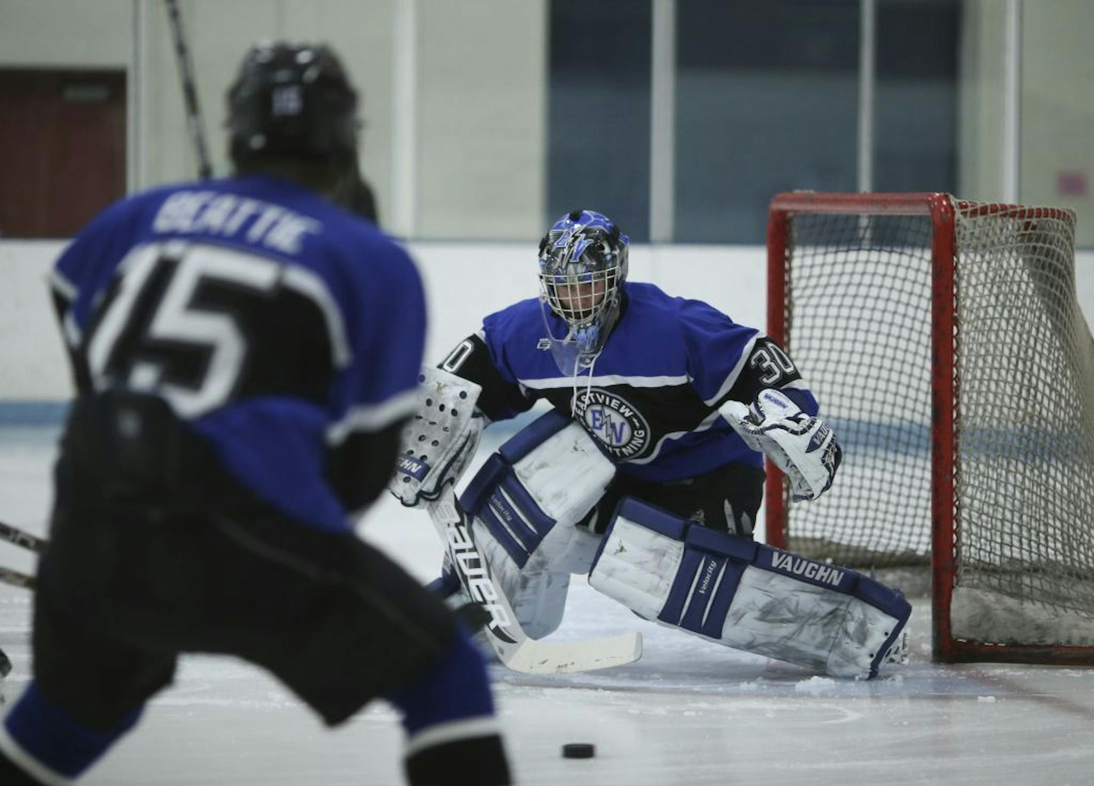 Eastview goalie Zachary Driscoll is seeing the puck well. The sophomore, a starter since midseason, has a 1.82 goals-against average. Photo by JEFF WHEELER • jwheeler@startribune.com