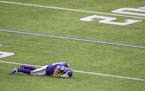 Receiver Adam Thielen after a fourth-quarter interception near the end of the Vikings' 31-30 loss to Tennessee on Sunday.
