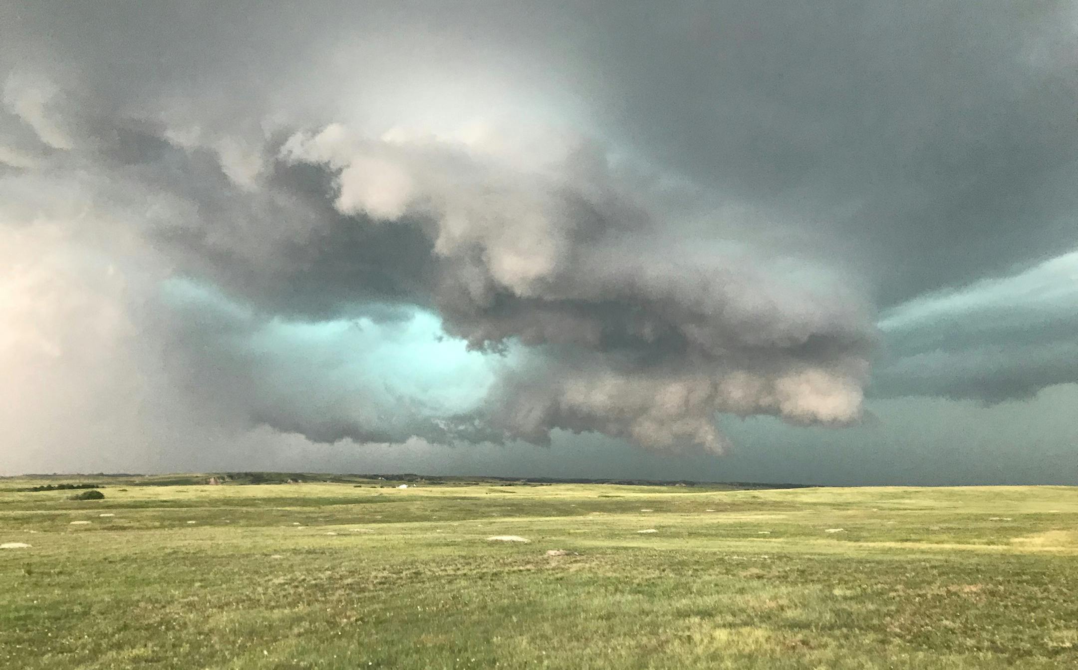 This picture was taken in June 2018 on the prairie in south central South Dakota. We were hunting and obviously quit when this brewed up quickly. There were storm chaser vehicles in the area from different Midwestern universities as we drove back to our motel. Don Nickel Kiester, MN