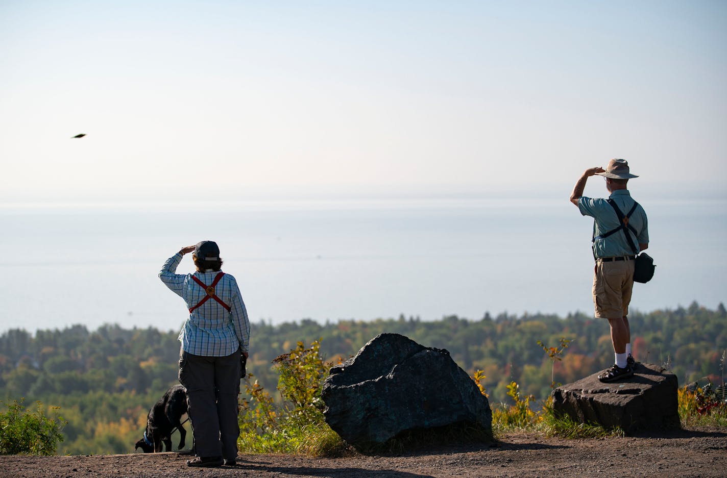 Birdwatchers looked from Hawk Ridge in Duluth in September of 2020.