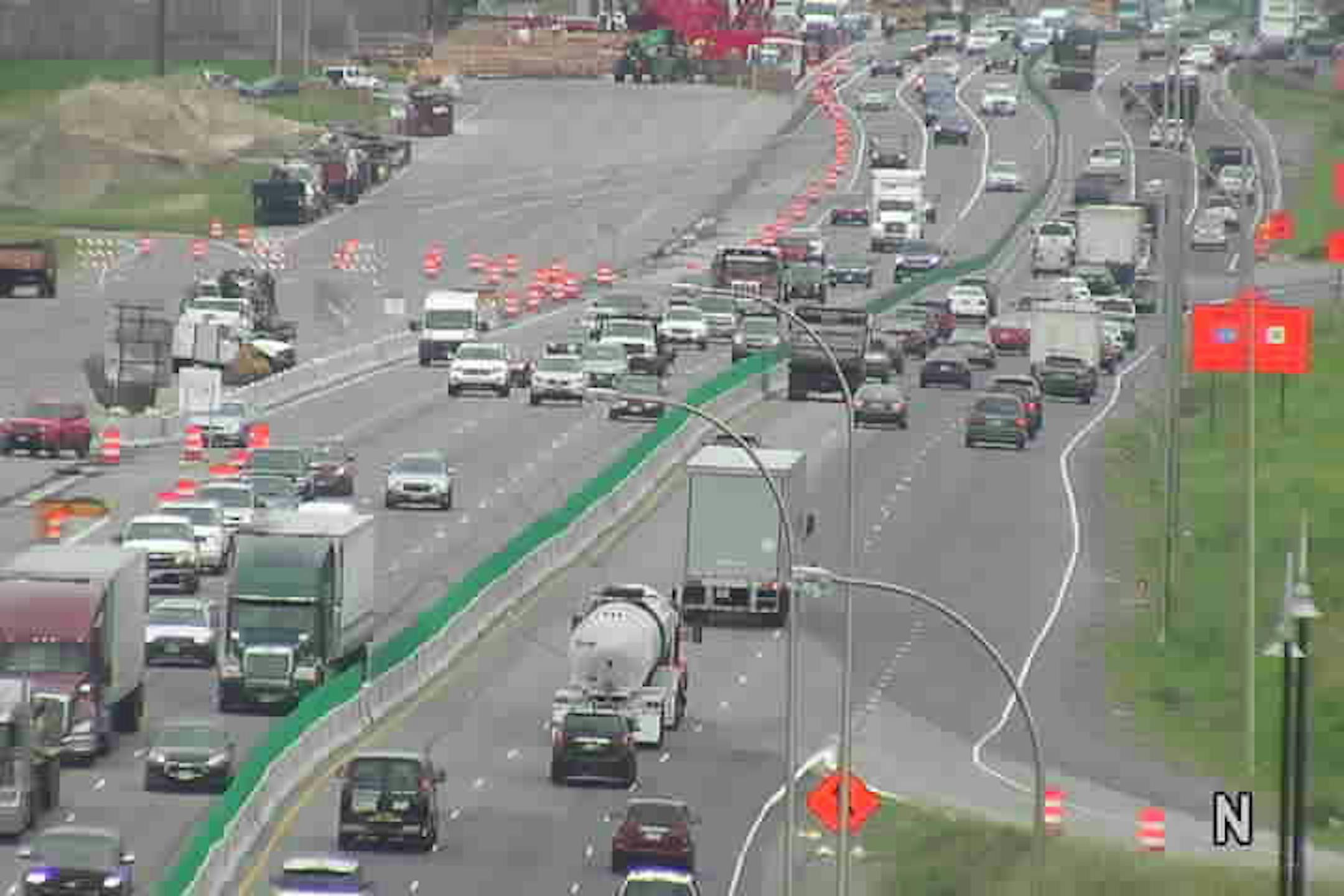 Motorists make their way through road construction on I-35W at County Road 10 in Mounds View.