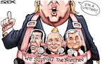 Sack cartoon: Falling in behind Trump