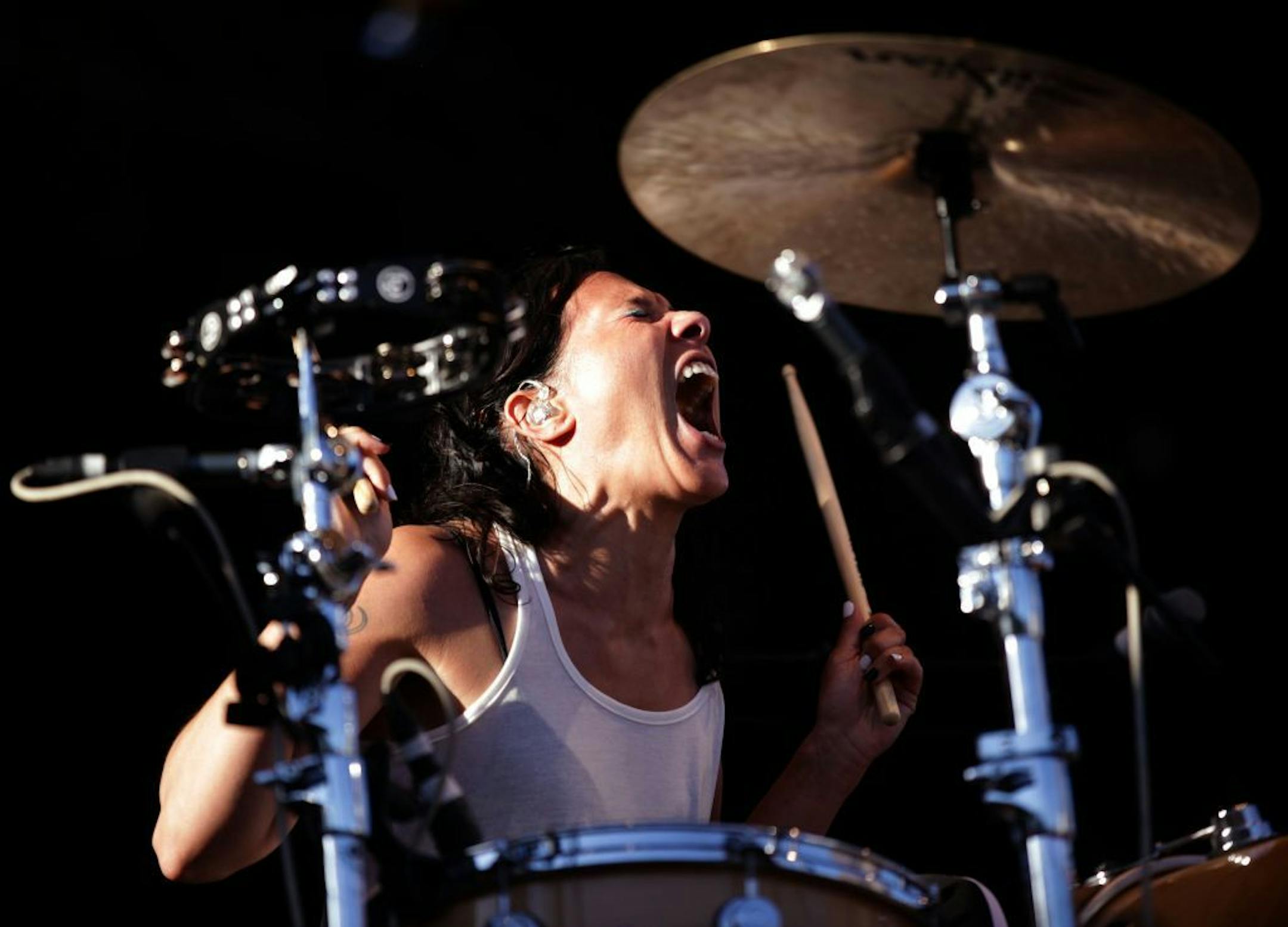 Kim Schifino of Matt and Kim performs during the first day of Rock the Garden.