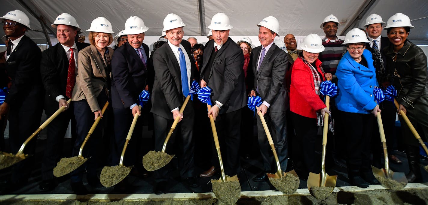 Stakeholders took part in a ground breaking Tuesday at the site of a new north side retail complex Tuesday afternoon. Those in participation included Gov. Mark Dayton, Lt. Gov. Tina Smith, Target CEO Brian Cornell, THOR Companies CEO Ravi Norman and THOR companies Chairman Richard Copeland. ] (AARON LAVINSKY/STAR TRIBUNE) aaron.lavinsky@startribune.com Target Corp is an unspecified "partner" in the planned headquarters-retail complex on the near northside on which Thor Companies will break groun