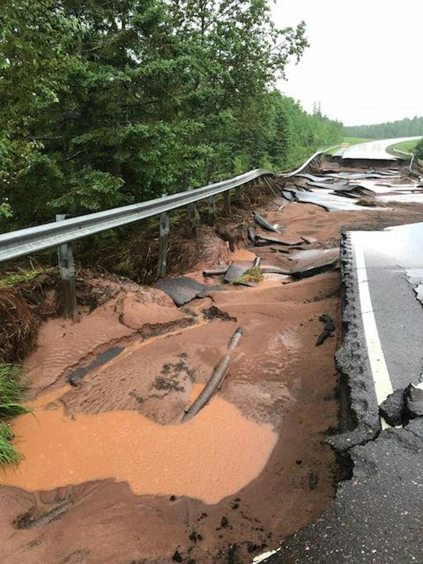 Hwy. 23 in Carlton County in northeastern Minnesota was shut down after heavy rains caused a wash-out early Sunday morning.