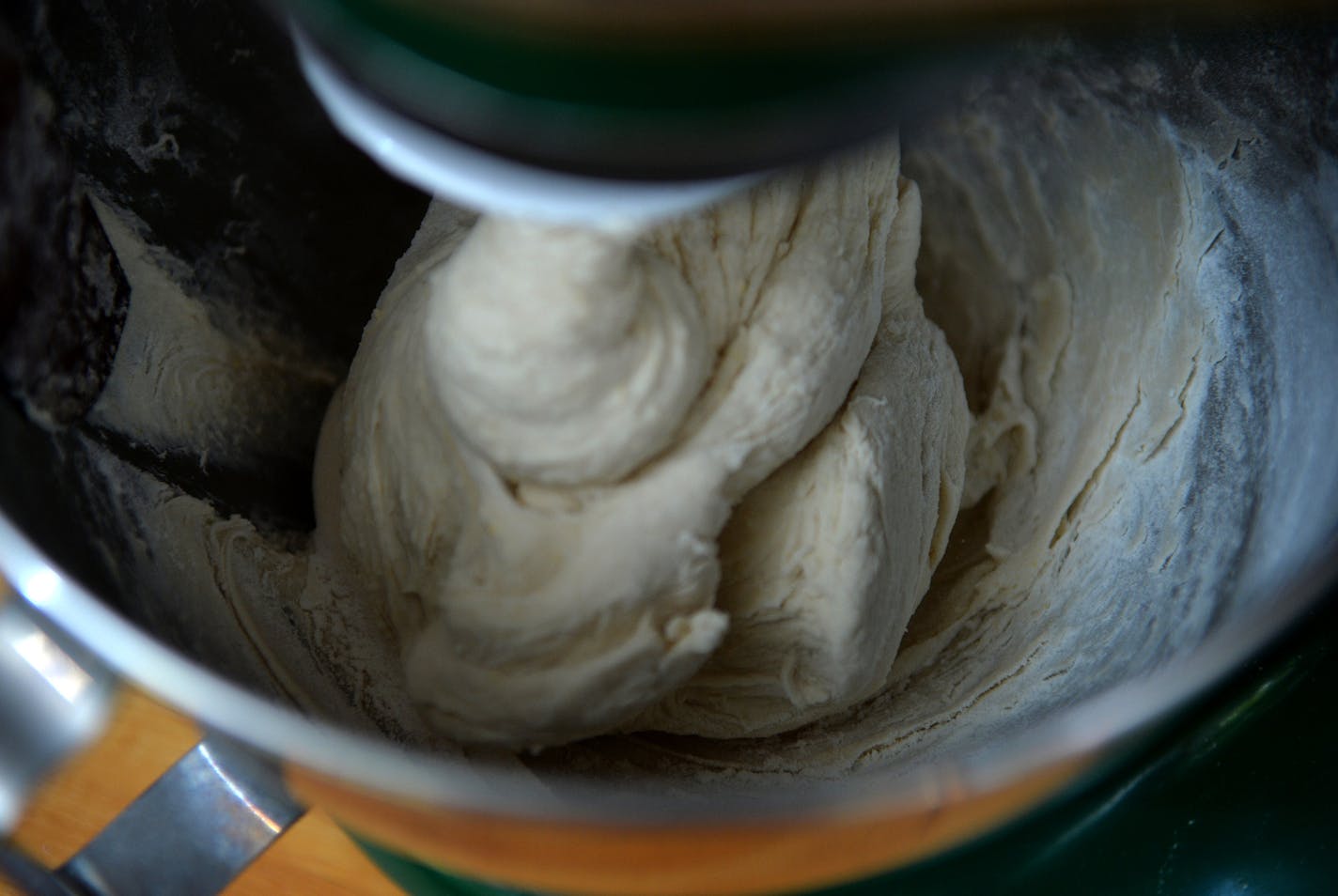 Whisk the dough so the hook grabs the dough from the sides of the bowl but holds to the bottom. ] (SPECIAL TO THE STAR TRIBUNE/BRE McGEE)