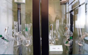 Bongs are displayed at Evergreen Cannabis, a marijuana retail shop, in Vancouver, British Columbia, in 2019.