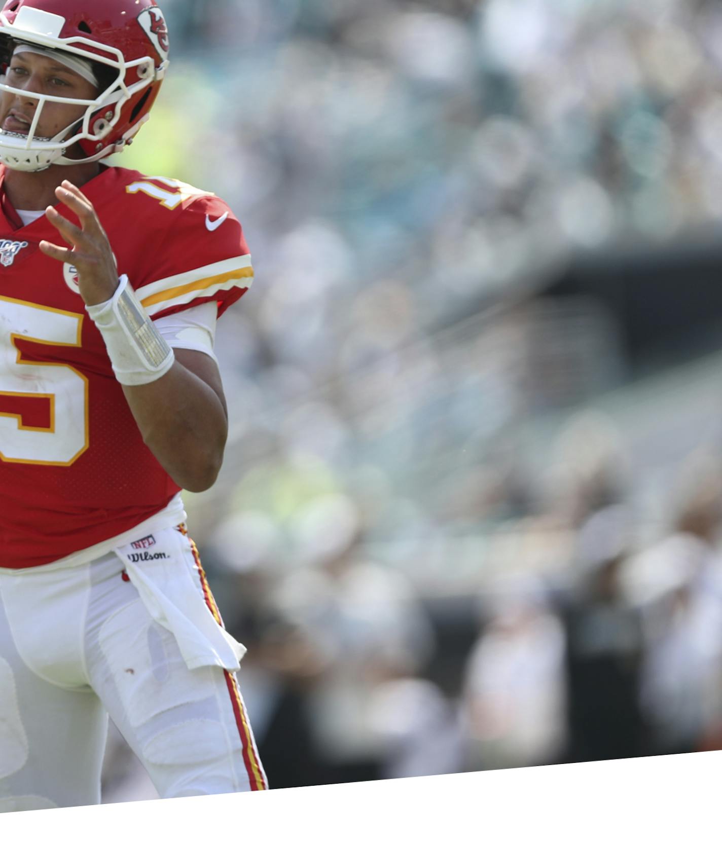 Kansas City Chiefs quarterback Patrick Mahomes (15) throws a pass during an NFL football game against the Jacksonville Jaguars, Sunday, Sept. 8, 2019, in Jacksonville, Fla. The Chiefs defeated the Jaguars 40-26. (AP Photo/Perry Knotts) ORG XMIT: NYOTK