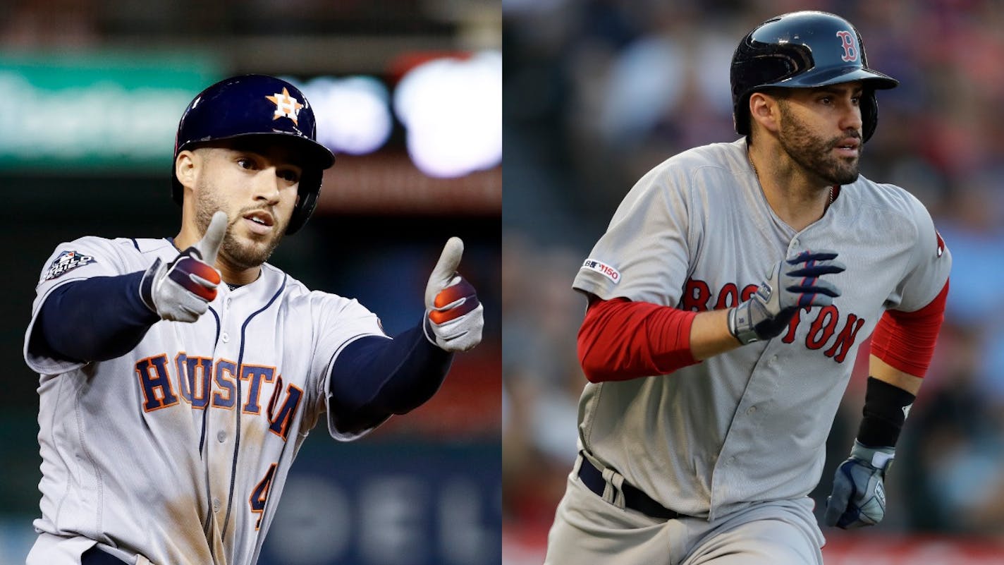 The Astros' George Springer (left) and the Red Sox's J.D. Martinez were Twins draft choices that went unsigned and found success with other teams