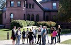Dana Spencer a junior at Carleton gave a tour of Carleton College to high school students and there parents Thursday October 15, 2015 in Northfield, M