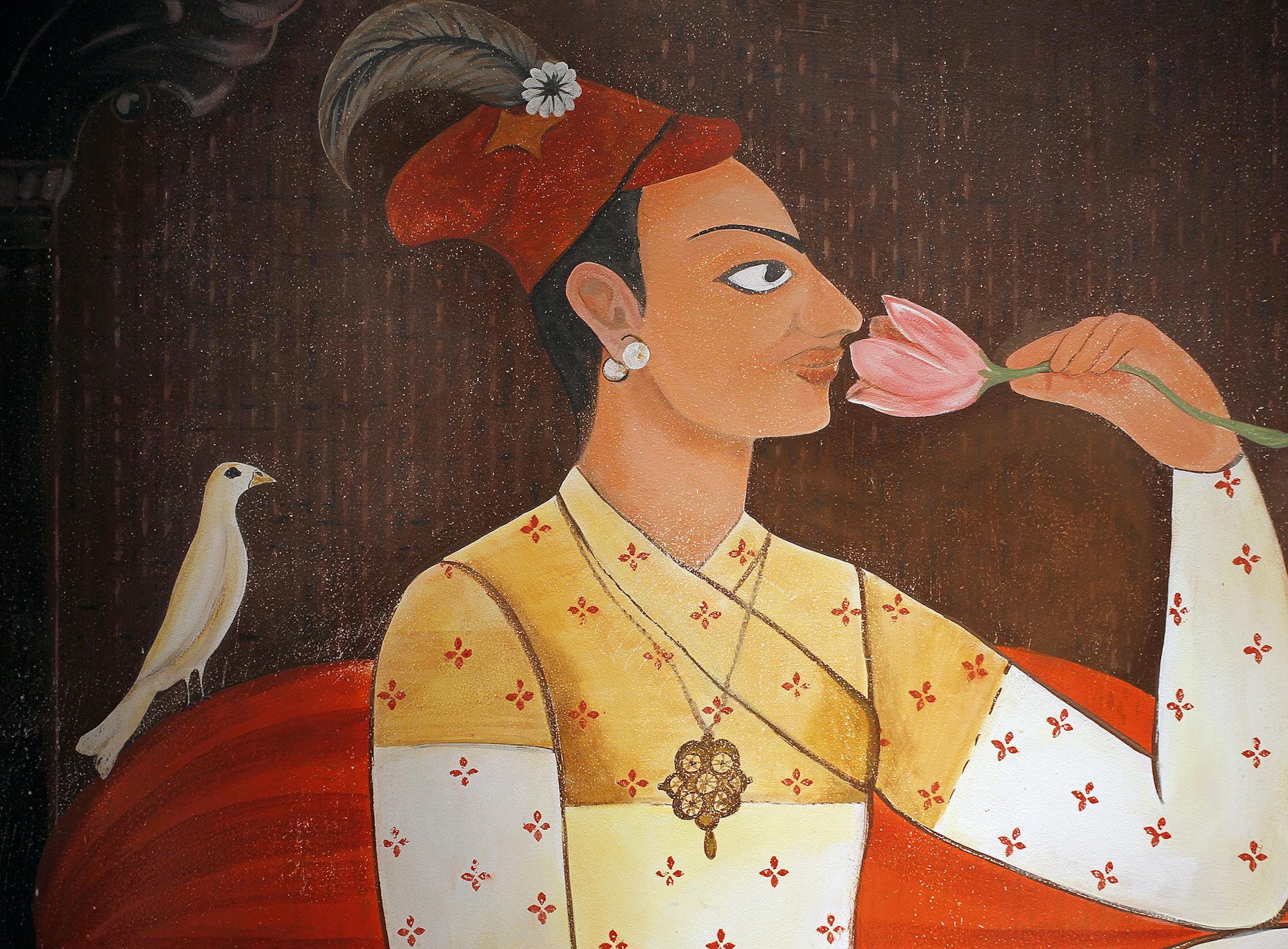 The painting by local artists. Macy's/Bachman's 2013 flower show, "The Painted Garden", on the 8th floor of Downtown Macy's Minneapolis store. This years shops has the vibrant colors of South Asia. [ STAR TRIBUNE/TOM WALLACE Assignments #20028088B March 22, 2013 SLUG 663963 FLOWERSHOW032713 EXTRA INFORMATION Kim Palmer reporter.