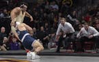Penn State's Anthony Cassar scored on a take down over Minnesota's Gable Steveson during the Big Ten Championships at Williams Arena earlier this mont