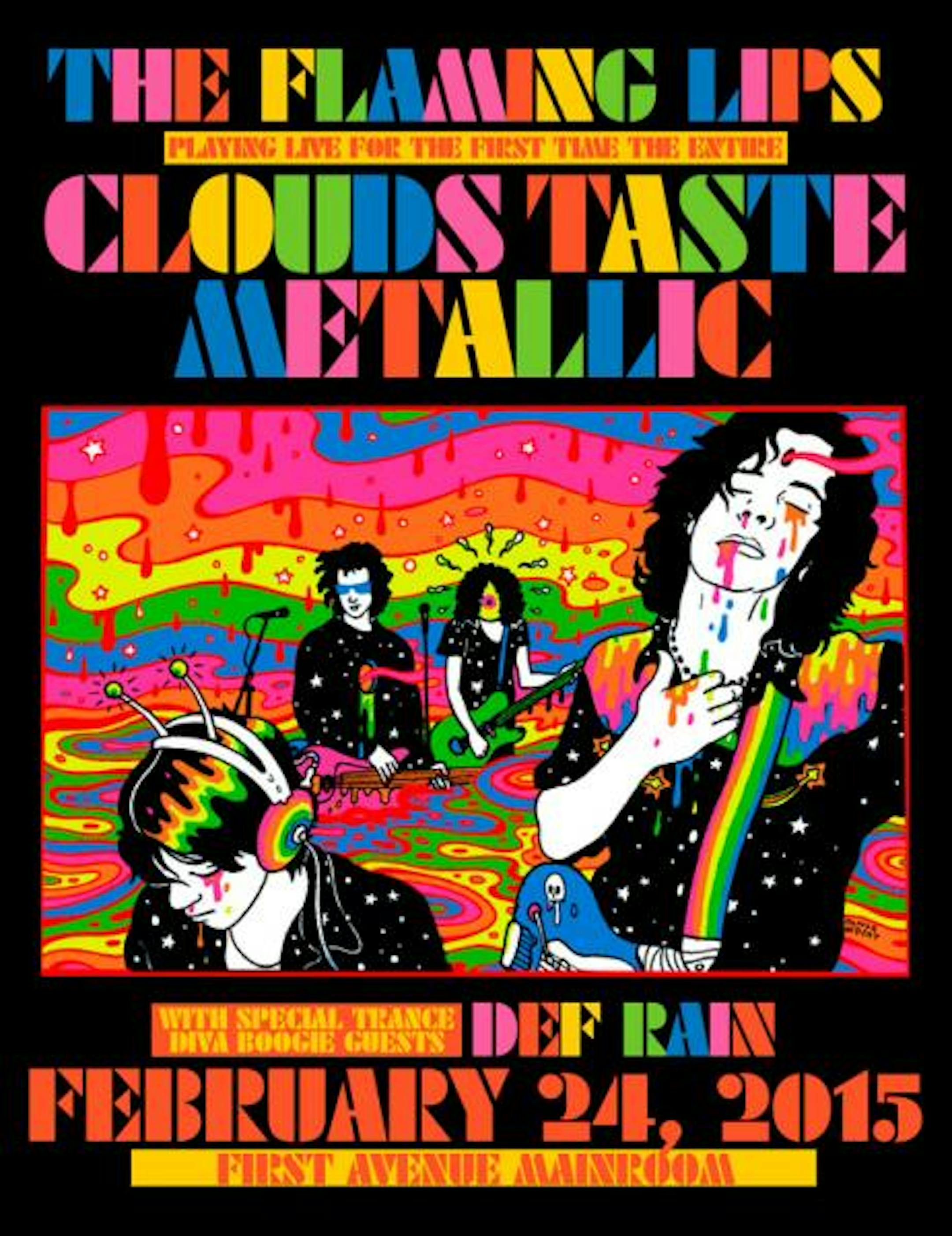 The poster for Tuesday's "Clouds Taste Metallic" concert.