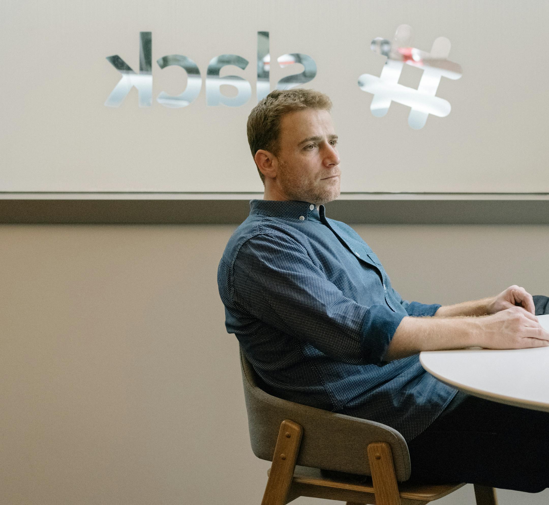 Stewart Butterfield, chief executive of Slack, at offices in San Francisco, March 10, 2015. Slack, a corporate messaging app, has 750,000 daily active users -- 200,000 of whom are paying customers -- and by many estimates is the fastest-growing business application of all time. (Jason Henry/The New York Times) ORG XMIT: XNYT35